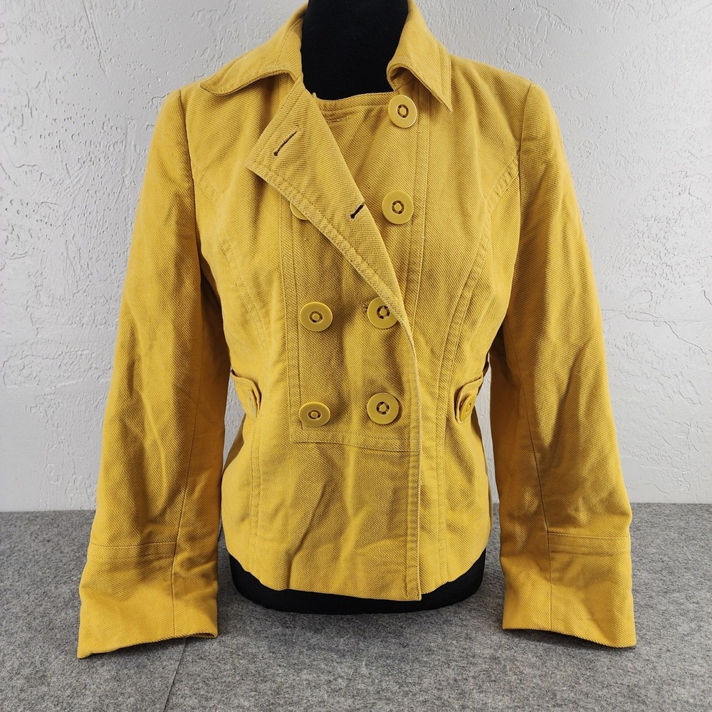 Ann Taylor LOFT Yellow Corduroy Double Breasted Pea Coat Jacket Womens SP